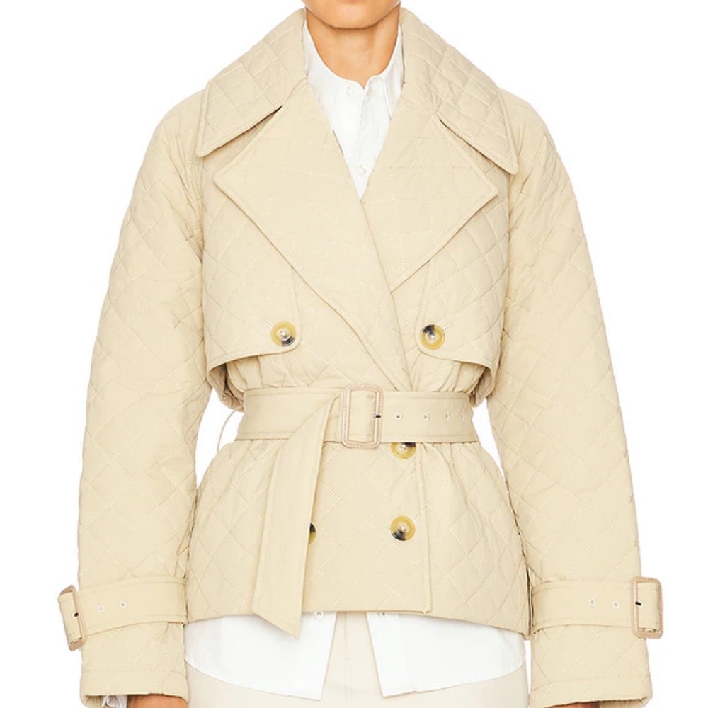 L'Academie Quilted Belted Trench Coat in Cream